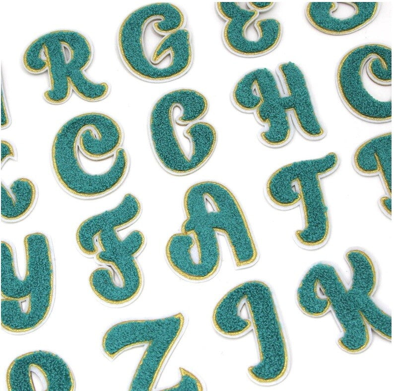 Green Chenille Patch Letter Patches Iron on Sew on Alphabet Embroidery Customise