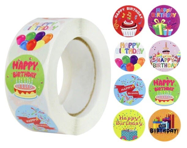 Happy Birthday Stickers Labels Seals Gift Craft Party Card Making Label 25mm - Design 1
