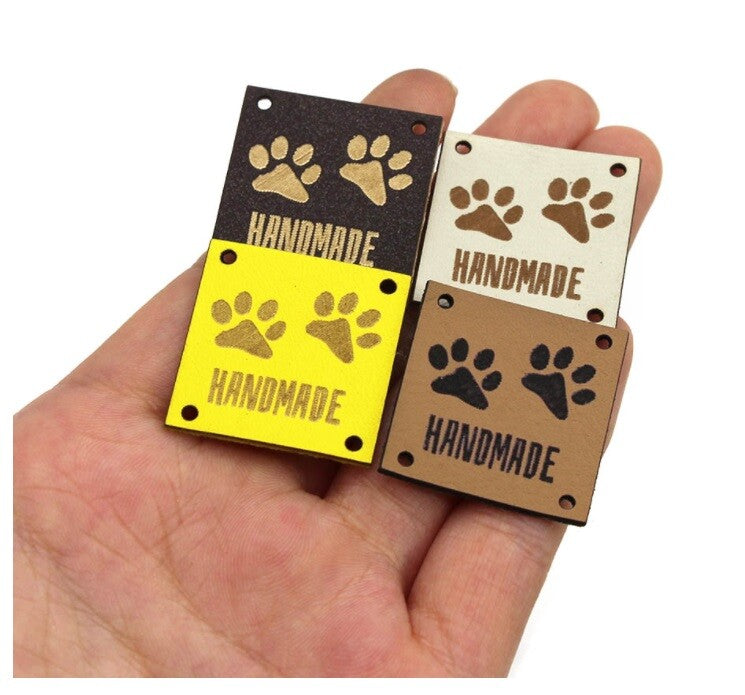 Faux Leather Labels Hand Made Paw Print Clothing Tag Label Tags 25x25mm