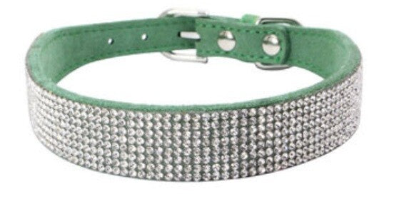 Suede Rhinestone Dog Collar Diamante Puppy Yorkie Teacup Chihuahua & Upwards - Dark Green