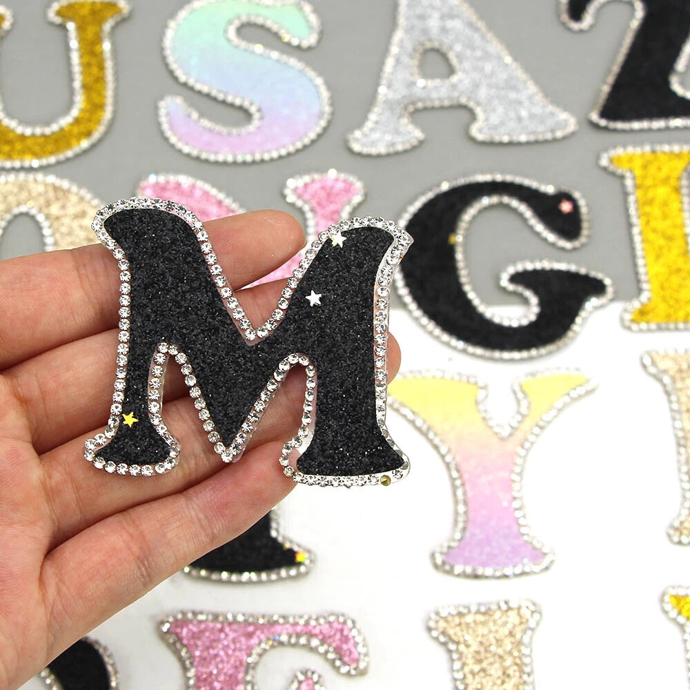 3D Multicoloured Pink Gold Glitter Letter Patch Iron on Alphabet Patches 5cm