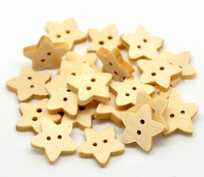 Natural Star Shaped Wooden Buttons Sewing Wood Stars Craft 2 Hole 13mm