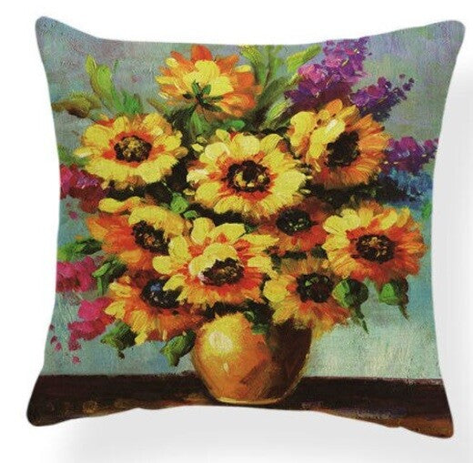 ARTIST VAN GOGH STARRY NIGHT BLOSSOM OIL PAINTING CUSHION COVERS 45x45cm - Vase of Flowers Design 2