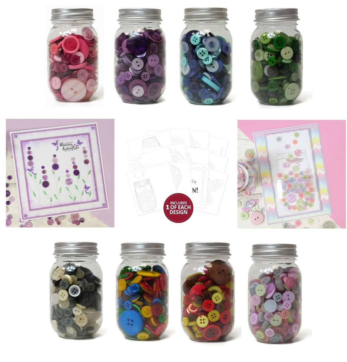 Jar of Buttons Assortment Button Button It! Craft Scrapbook Cardmaking Hunkydory