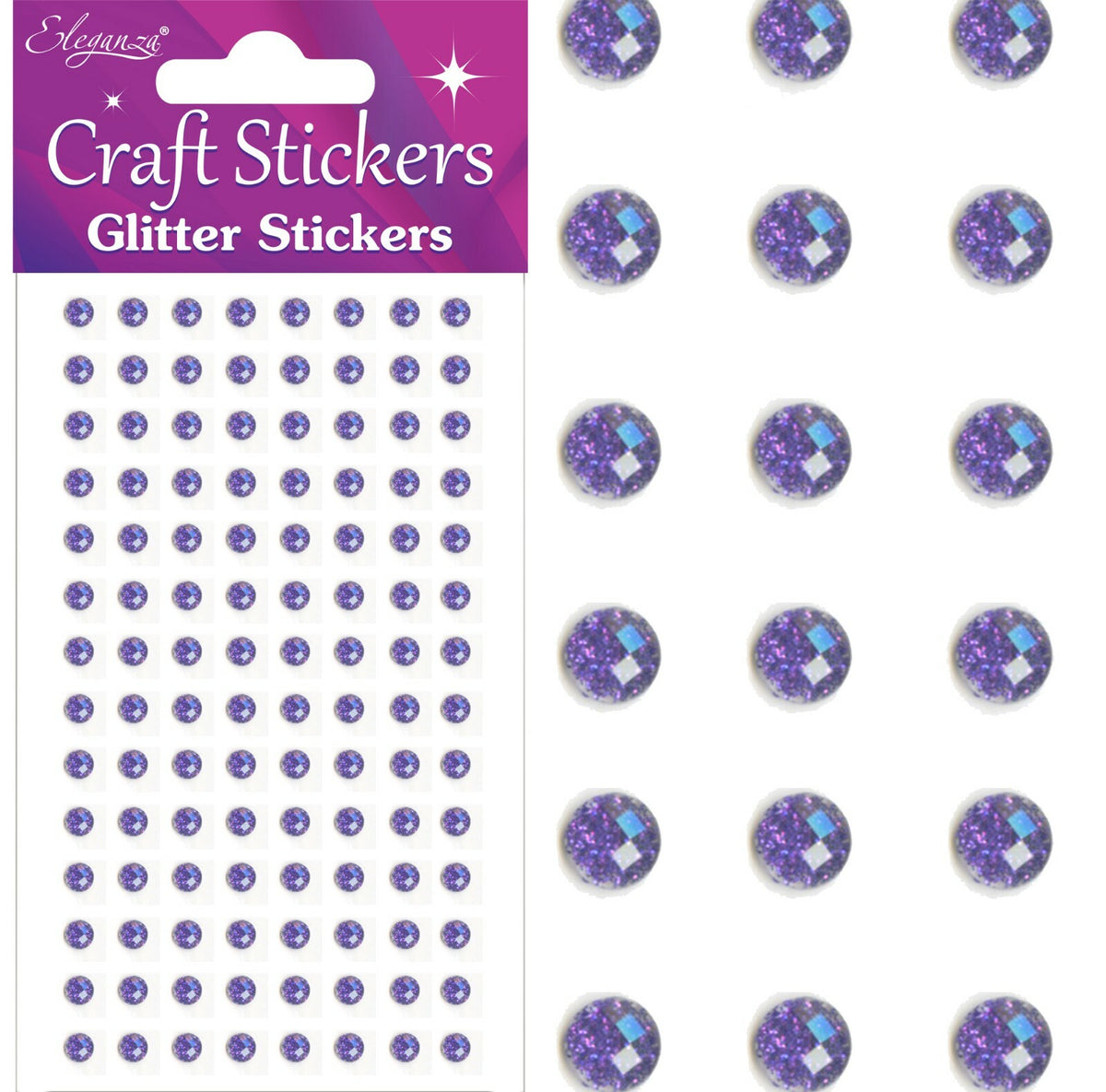 3D Stickers Craft Pearl Dots Sparkly Glitter Gem Craft Card Making Self Adhesive - 4mm - Purple