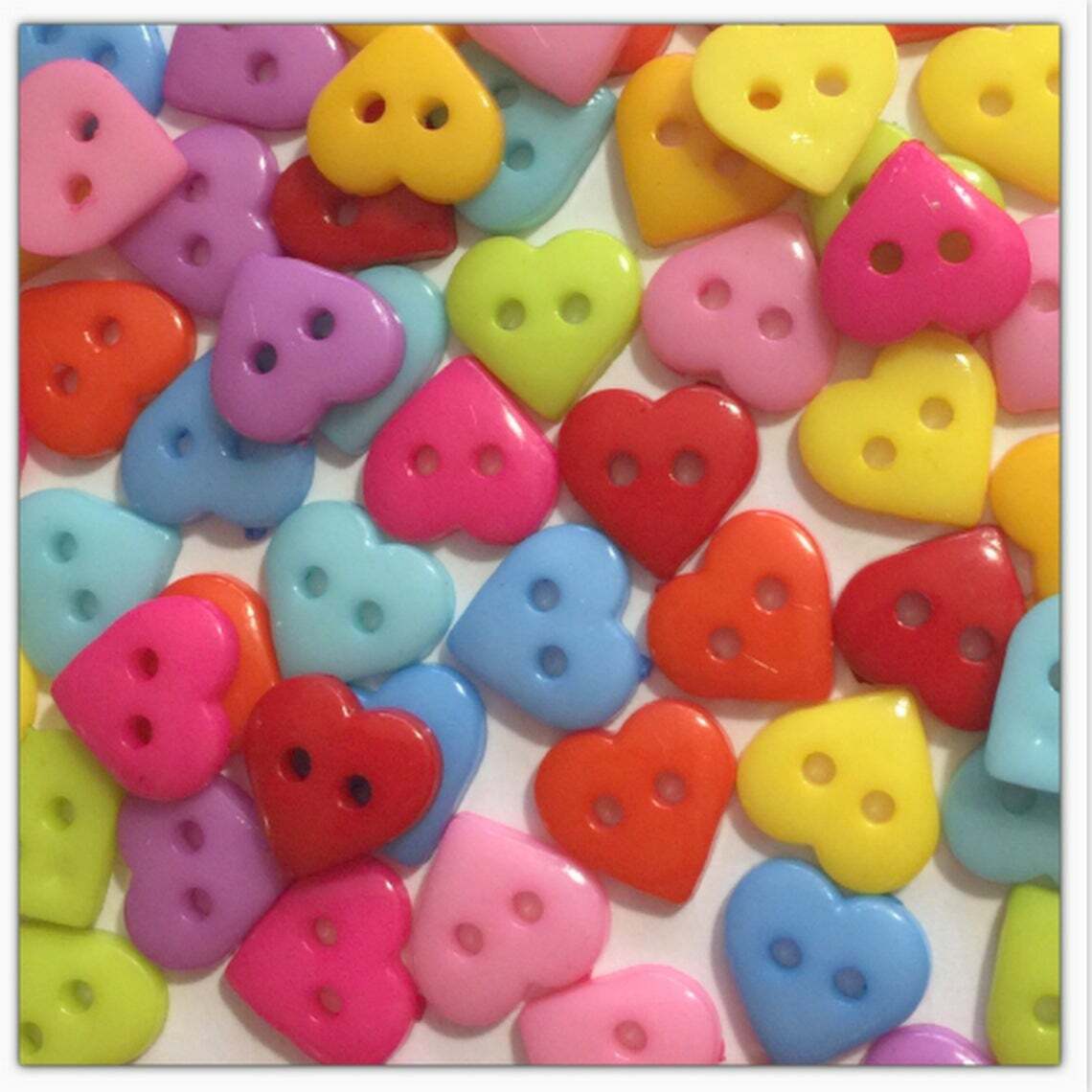 Heart Buttons 11mm - 2 Hole - Sewing Knitting Customise Craft Scrapbook - Mix of colours