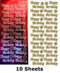 10 Sheets - Red Happy Birthday Mirror Shine Peel Off Sticker Craft Stickers