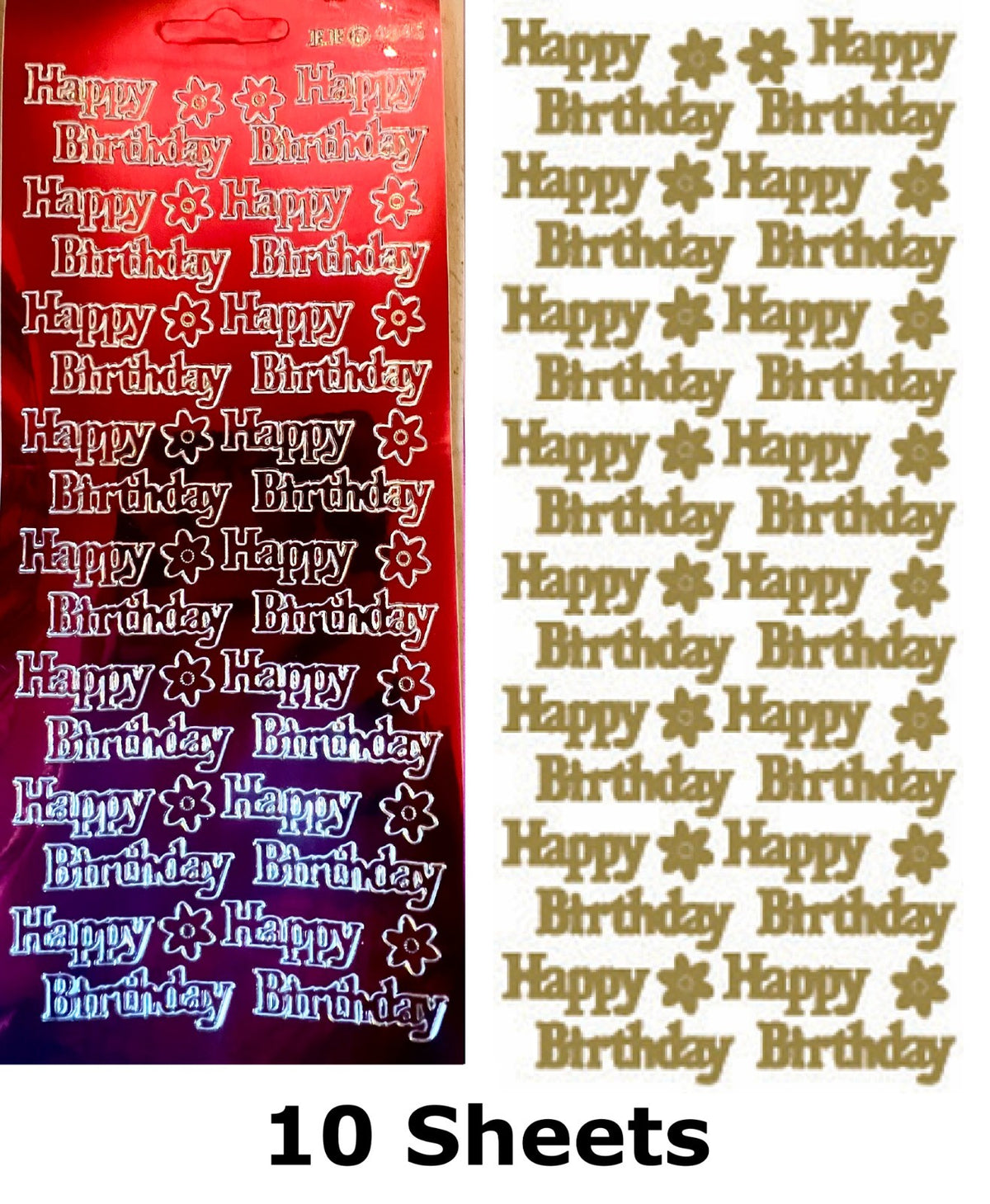 10 SHEETS - Red Happy Birthday Mirror Shine Peel Off Sticker Craft Stickers