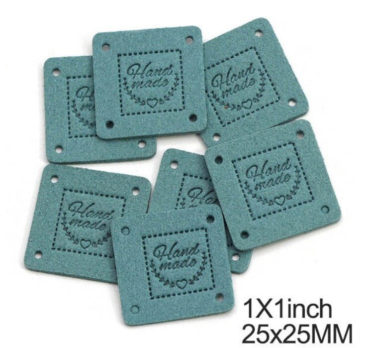 Faux Suede Leather Labels Hand Made Square Clothing Tag Label Tags 25x25mm - Design 6