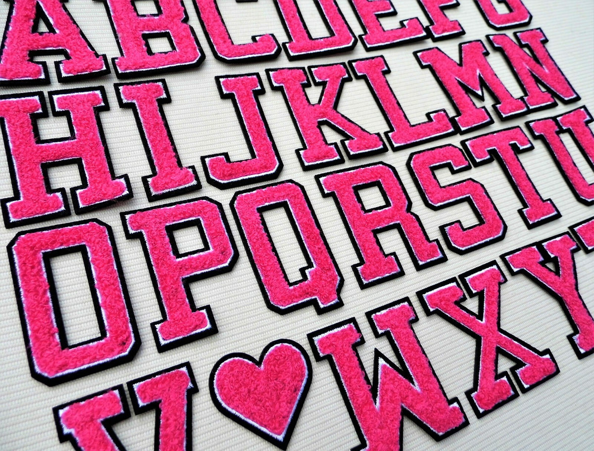3D Pink Fuchsia Varsity Chenille Patch Letter Patches Iron Sew on Alphabet 5cm