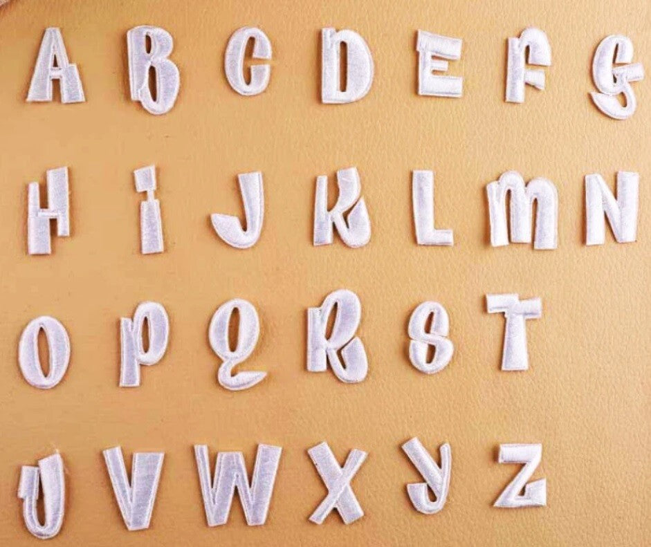 White Letter Patch Iron or Sew on Embroidered Alphabet Customise Clothing