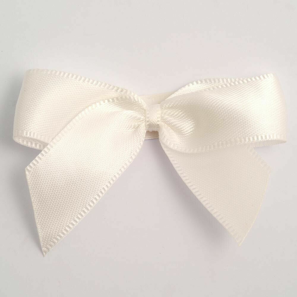 Self Adhesive 5cm Bow Satin Bows Sticky Pre-Tied 16mm Ribbon Craft Wedding - Ivory