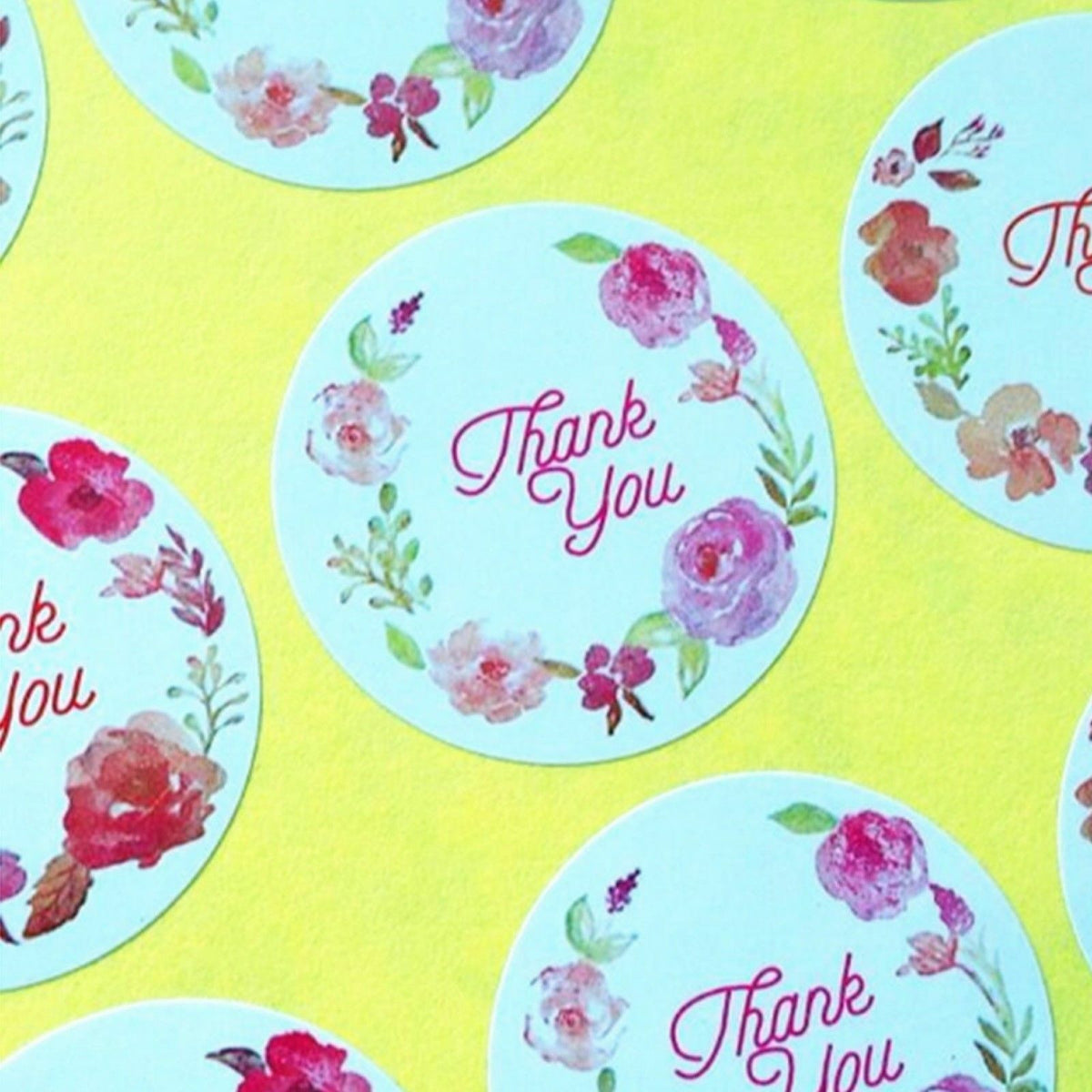 Round Thank You Stickers Floral Flower Design Gift Food Wedding Craft Seal label