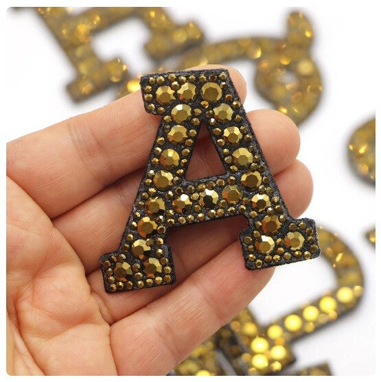 5.5cm 3D Rhinestone Gold Patches Letter Alphabet Patch Iron on Letters Words