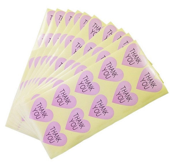 Heart Paper Labels Thank You Gift Craft Stickers Seals Pink With Black Text 35mm