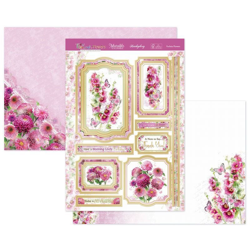 Hunkydory Greeting & Birthday Card Making Kits Luxury Topper Set Pack Toppers - Fuchsia Flowers