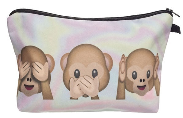 3D Unicorn Celeb Make Up Cosmetic Bag Pouch Purse Pencil Case Bag Travel Gift - Emoji Monkey