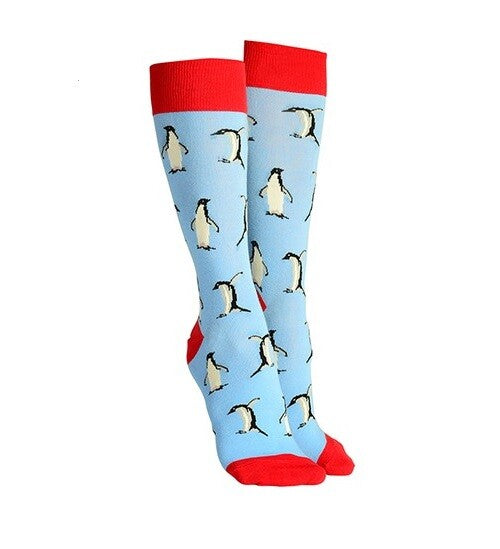 Sock Society Cotton Soft Stretchy Christmas Socks One Size Fits all (Adult 5-12) - Penguin Blue 1 Pair