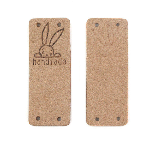 Faux Suede Leather Labels Hand Made Rabbit Bunny Clothing Tag Label Tags 5x2cm - Design 8