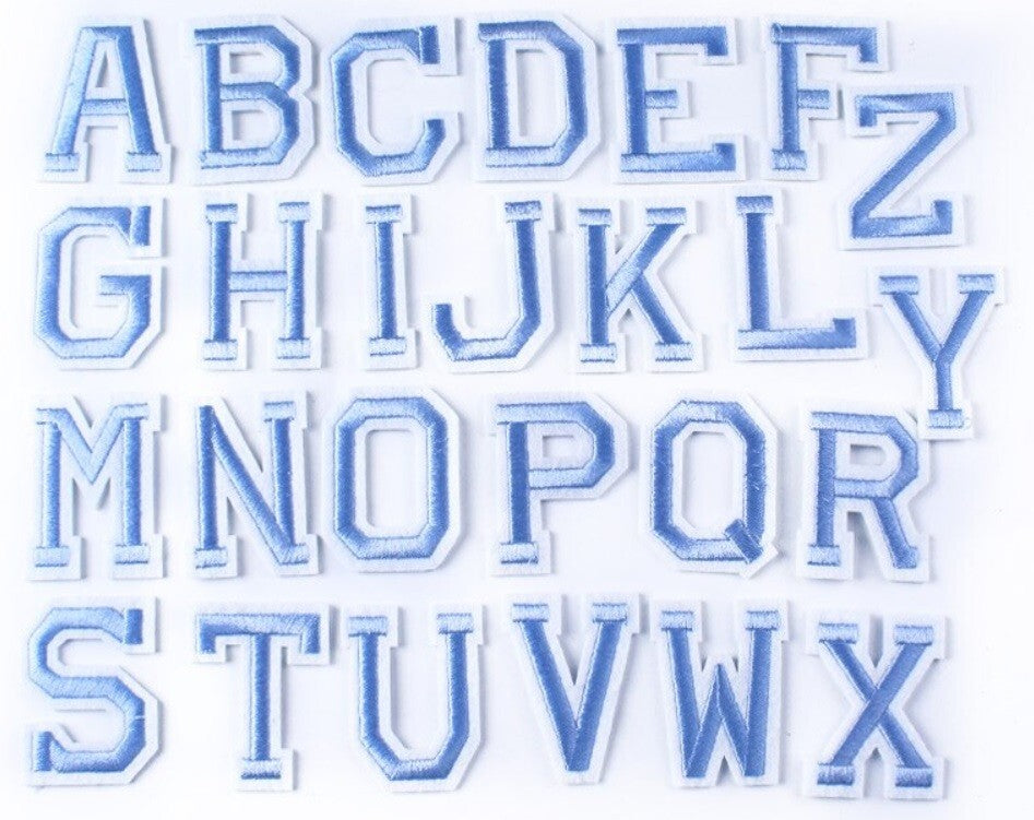 26 x Alphabet English Letters Set Embroidered Patches Iron On Full Set patch - Baby Blue