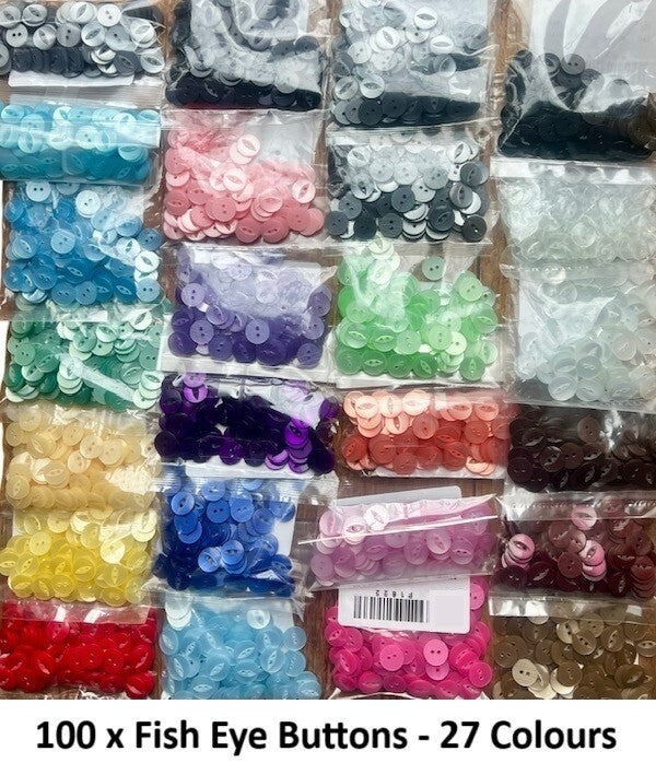 100 x Fish Eye Buttons - 27 Colours 14mm Buttons Baby Buttons
