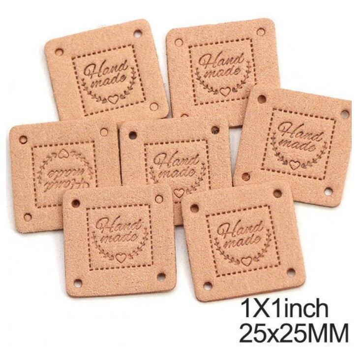 Faux Suede Leather Labels Hand Made Square Clothing Tag Label Tags 25x25mm - Design 9