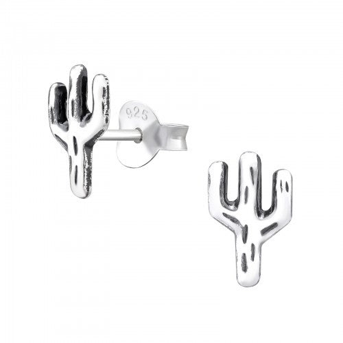 925 Sterling Silver Cactus Bali Stud Earrings & Gift Box - Silver Cactus Design 2