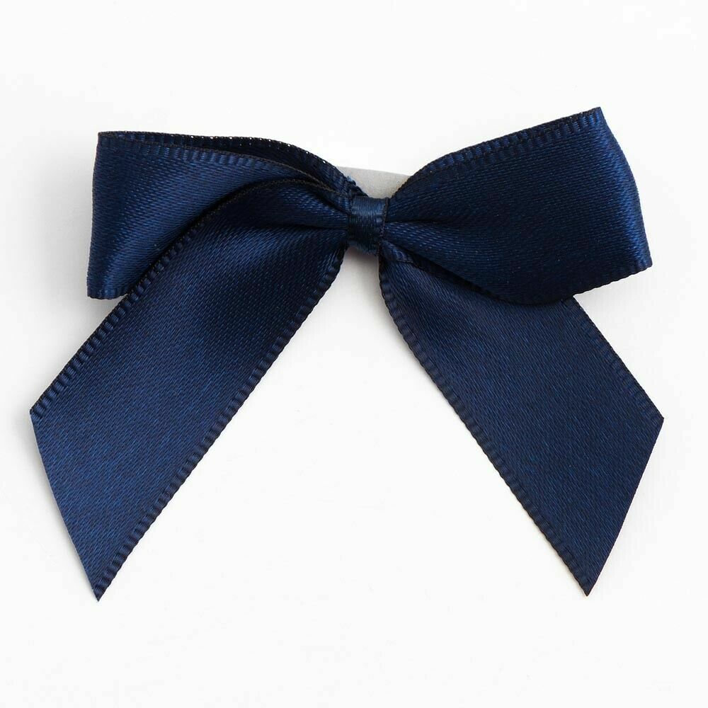 Self Adhesive 5cm Bow Satin Bows Sticky Pre-Tied 16mm Ribbon Craft Wedding - Navy