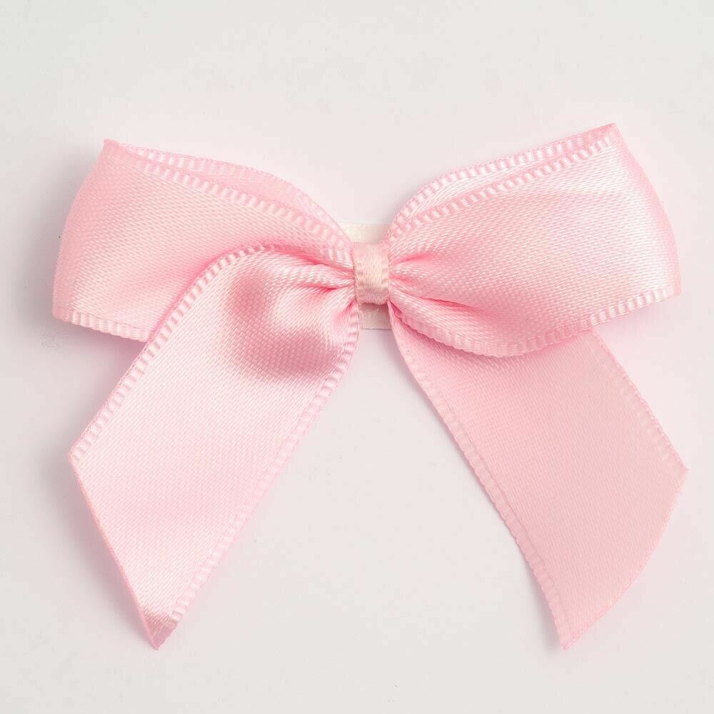 Self Adhesive 5cm Bow Satin Bows Sticky Pre-Tied 16mm Ribbon Craft Wedding - Pale Pink