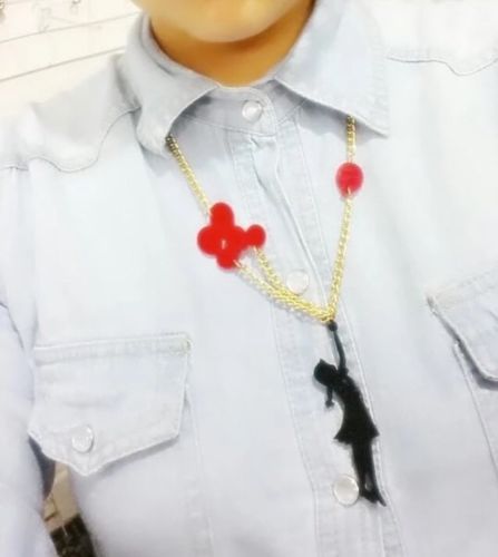 Girl & Red Balloon Acrylic Statement Gold Chain Necklace Graffiti Style UK