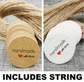 100 x Round Paper Tags Hand Made with Love Craft Gift Food Tag With String