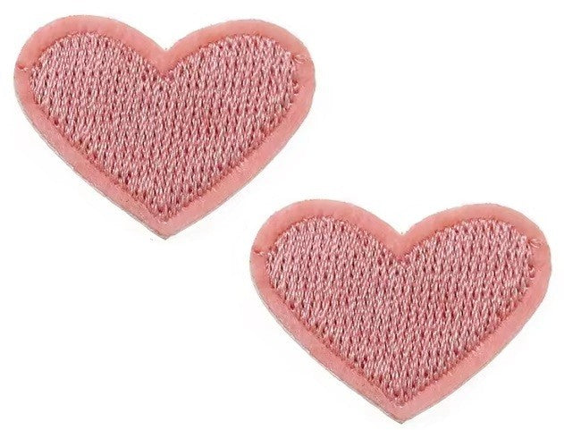 2 Dusky Pink Heart Patches Iron On Sew On Hearts Patch Embroidered Badges