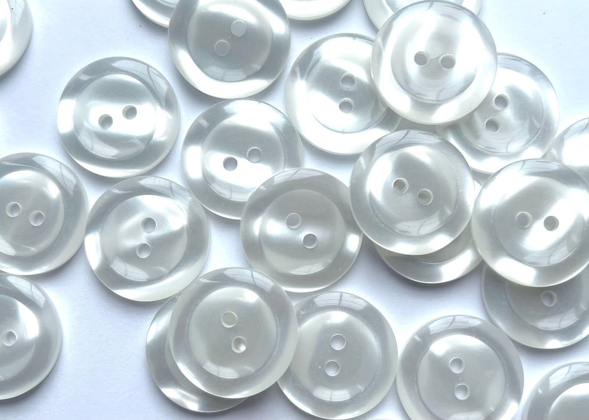 Pearlised Easy Match Dish Buttons Pearl Effect - Sizes: 11.5mm/15mm/18mm/20mm - White