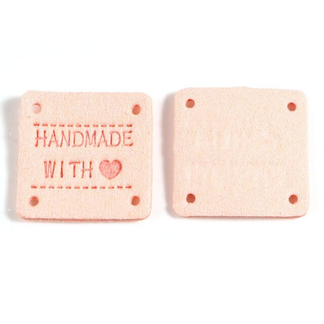 Faux Suede Labels Handmade with Love Square Clothing Tag Label Tags 25x25mm - Design 9