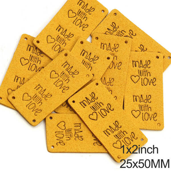 Faux Suede Leather Labels MADE WITH LOVE Clothing Tag Label Tags 25x50mm - Design 5