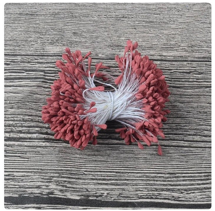 Artificial Matte Flower Heart Stamen Double Head Eco Friendly Wedding Craft 5mm - Wine Red