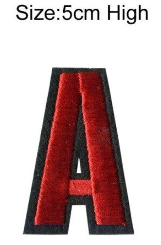Red Letter Patch Iron or Sew on Alphabet Numbers Embroidered Customise 5cm Tall