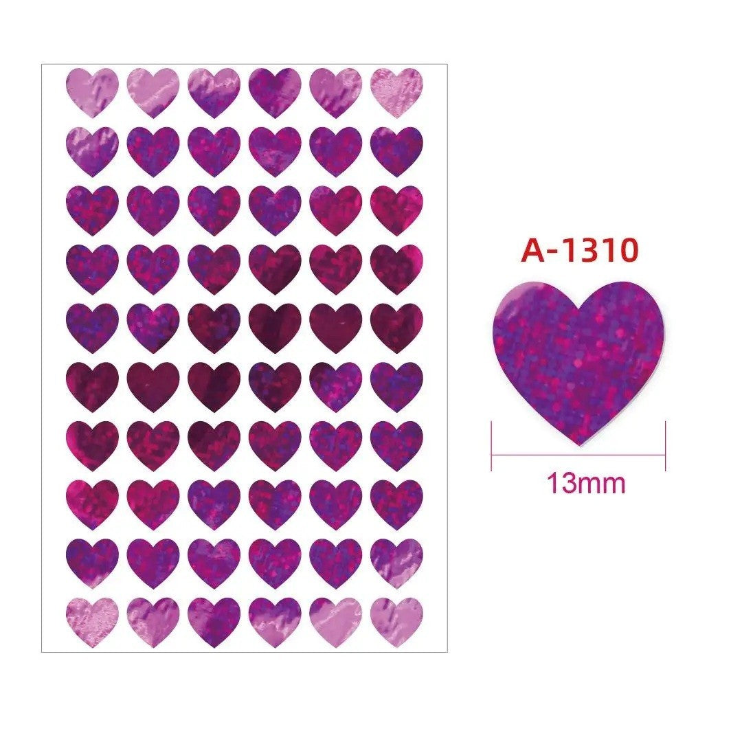 Heart Stickers Peel and Stick Hearts Laser Hologram Holographic Glitter 13mm - Pink (A1310)