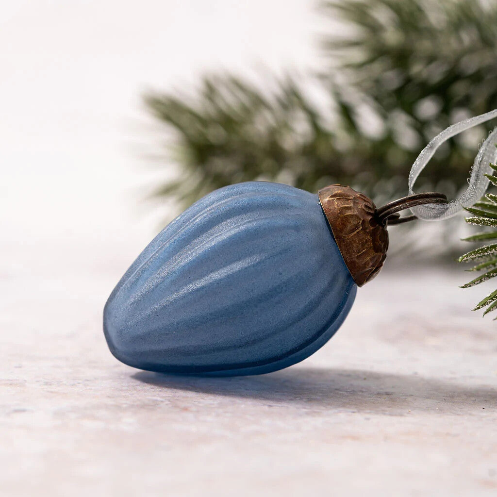 6 Pack Small Glass Handcrafted Baubles Premium Traditional Christmas Tree Craft - Set of 6 Small Old Navy Frosted Glass Pinecones