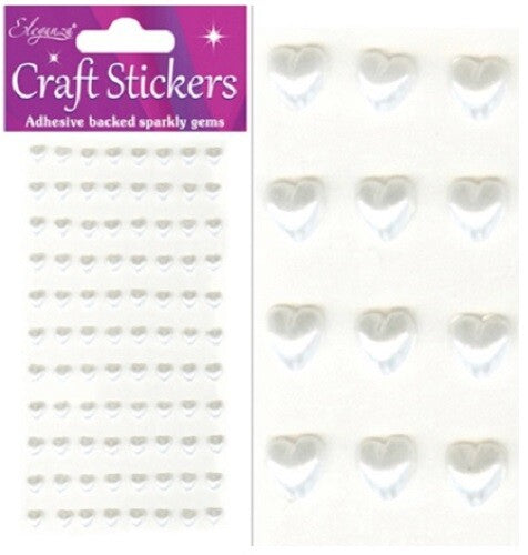 Self Adhesive Pearl Heart Gems 3D Stickers Craft Wedding Sheet of 88 Hearts 6mm