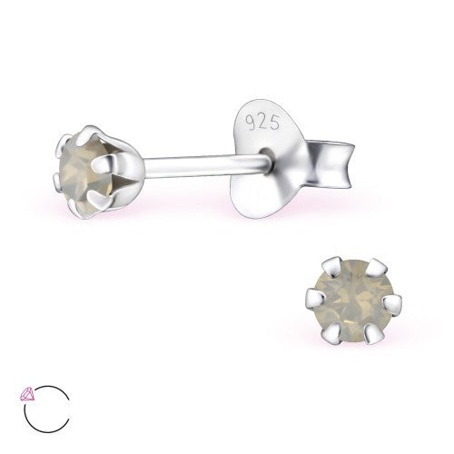 925 Sterling Silver Crystal Studs Earrings Choice of Colours 083 - Light Grey Opal
