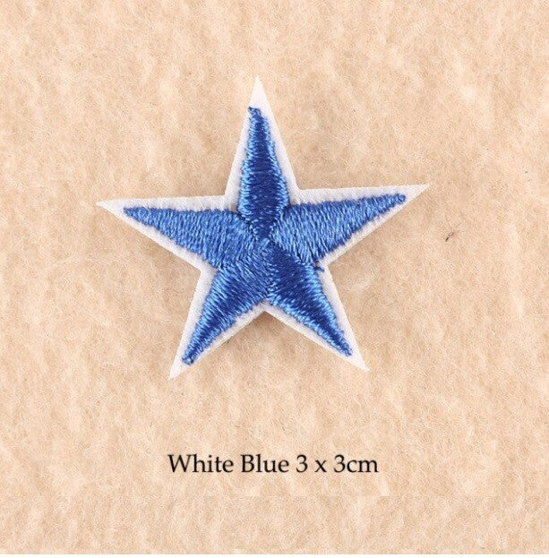 2 Blue / White Edge Star Patches Iron On Sew On Stars Patch Embroidered Applique