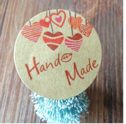 Round Paper Labels Hand Made Heart Gift Food Kraft Paper Craft Sticker 3.5cm