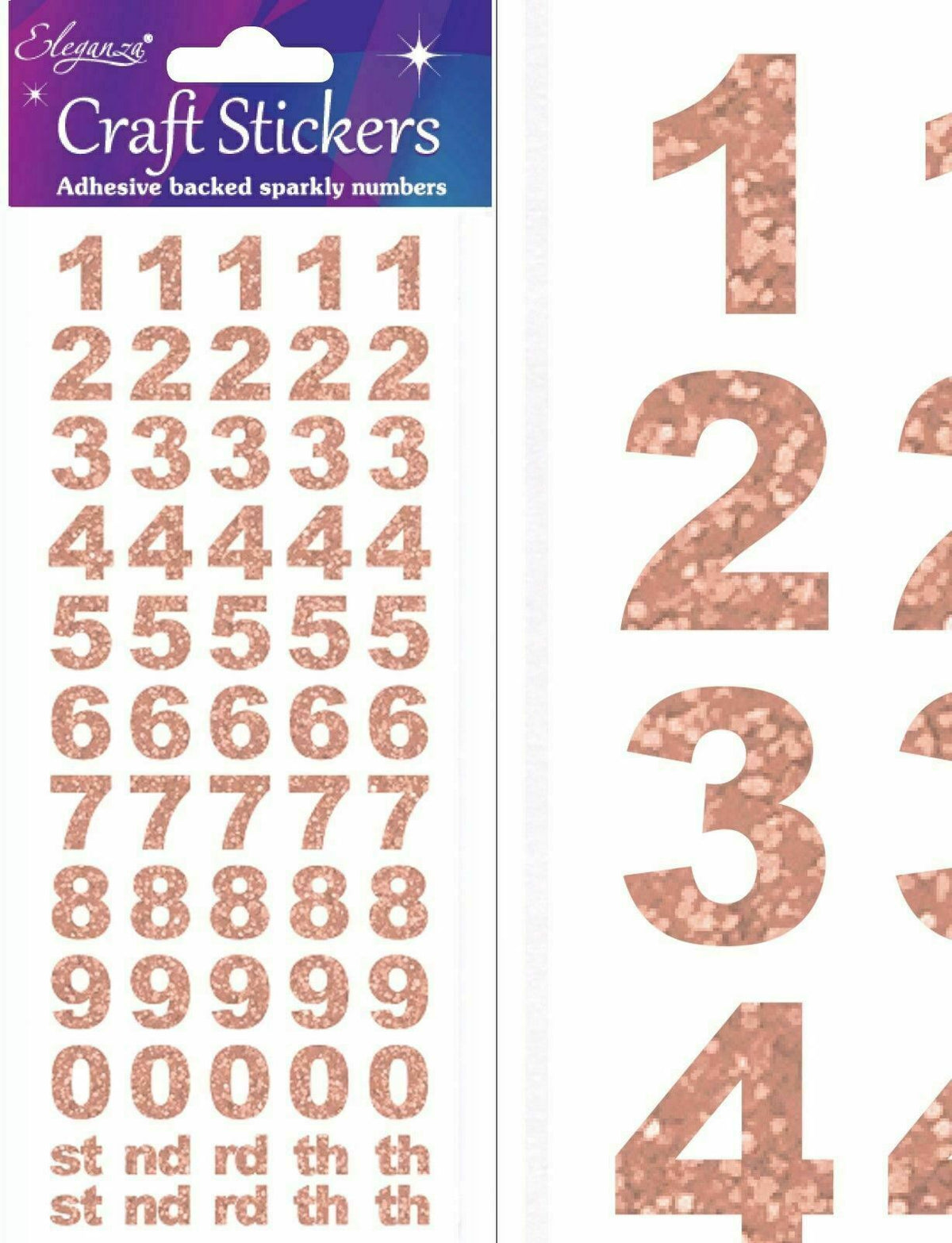 Self Adhesive Glitter Diamante Letters Number Alphabet Stickers Peel Off - Numbers Rose Gold Bold