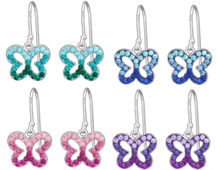 925 Sterling Silver Crystal Butterfly Stud Earrings & Gift Box