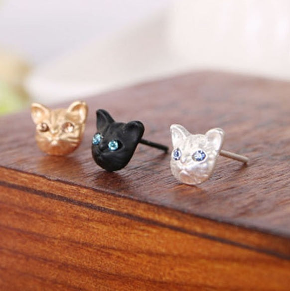 Pretty Cute Cat Kitty Crystal Stud Earrings & Gift Bag