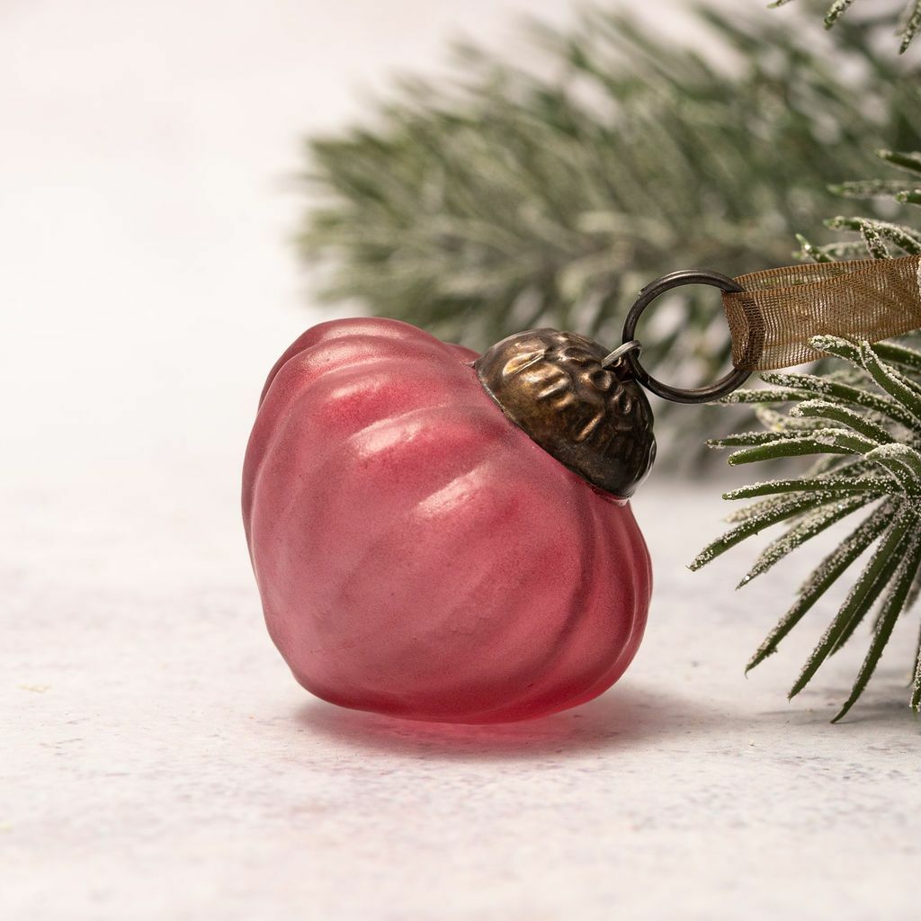 6 Pack Small Glass Handcrafted Baubles Premium Traditional Christmas Tree Craft - Set of 6 Small Red Frosted Glass Lanterns 4x3.5cm