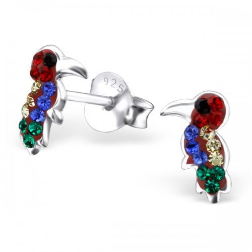 925 Sterling Silver Colourful Crystal Bird Stud Earrings 5x8mm & Gift Box #6
