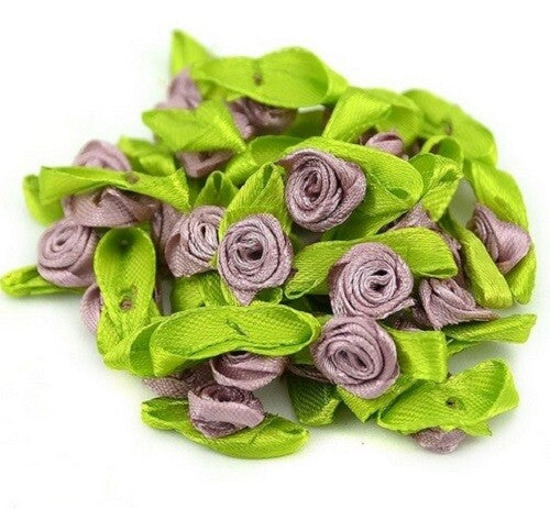 25 x Mini Rose Buds Satin Ribbon Flowers Rosebuds Wedding Card Making Craft - Plum