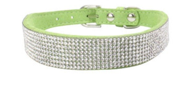 Suede Rhinestone Dog Collar Diamante Puppy Yorkie Teacup Chihuahua & Upwards - Green